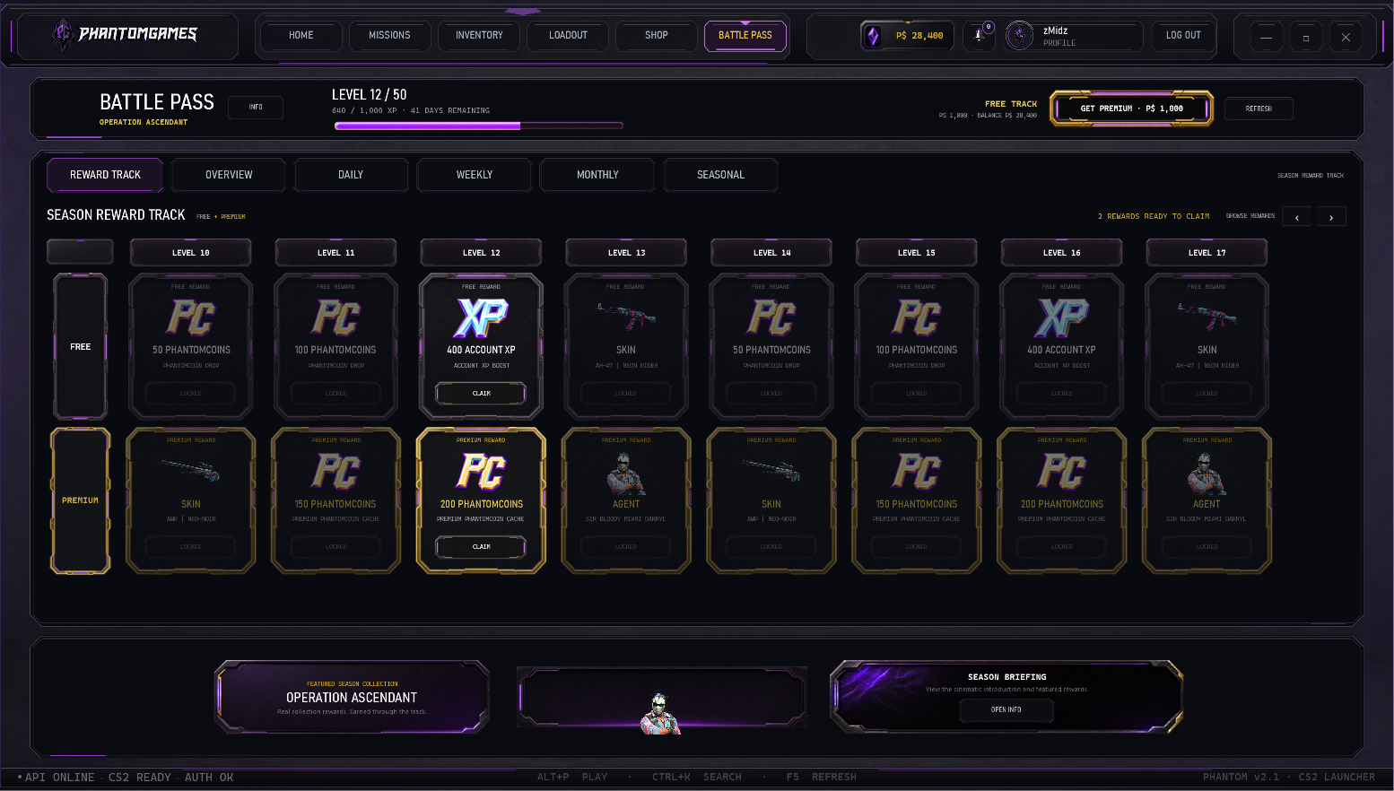Phantom launcher Battle Pass reward track