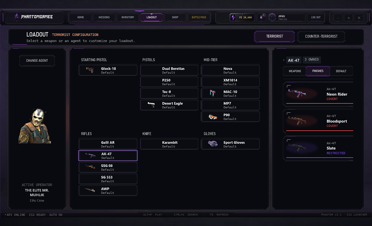 Phantom launcher team-specific weapon loadout